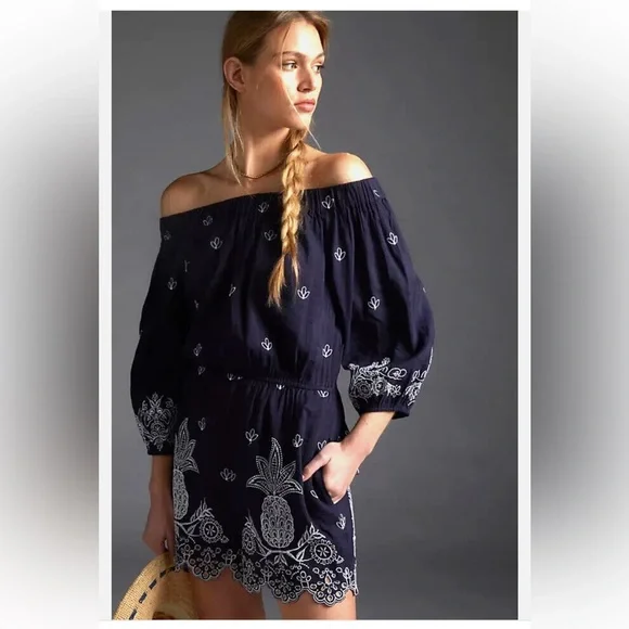 Farm Rio Embroidered Linen Romper NWT - Picture 1 of 8